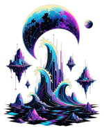 Neon Tidal Moon - GenX Terminal Space Landscape Collection