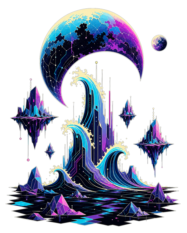 Neon Tidal Moon - GenX Terminal Space Landscape Collection