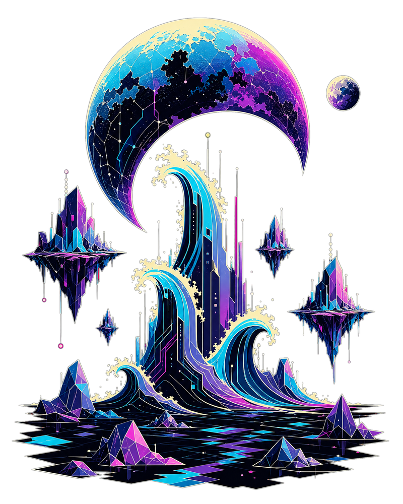 Neon Tidal Moon - GenX Terminal Space Landscape Collection