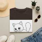 White T-shirt with cute cat line art coloring book design