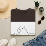 Capybara peeking over horizon line art printed on white T-Shirt