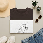 Howling wolf silhouette under moon and stars printed on white T-Shirt