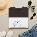 Line art capybara wading in water printed on white tee
